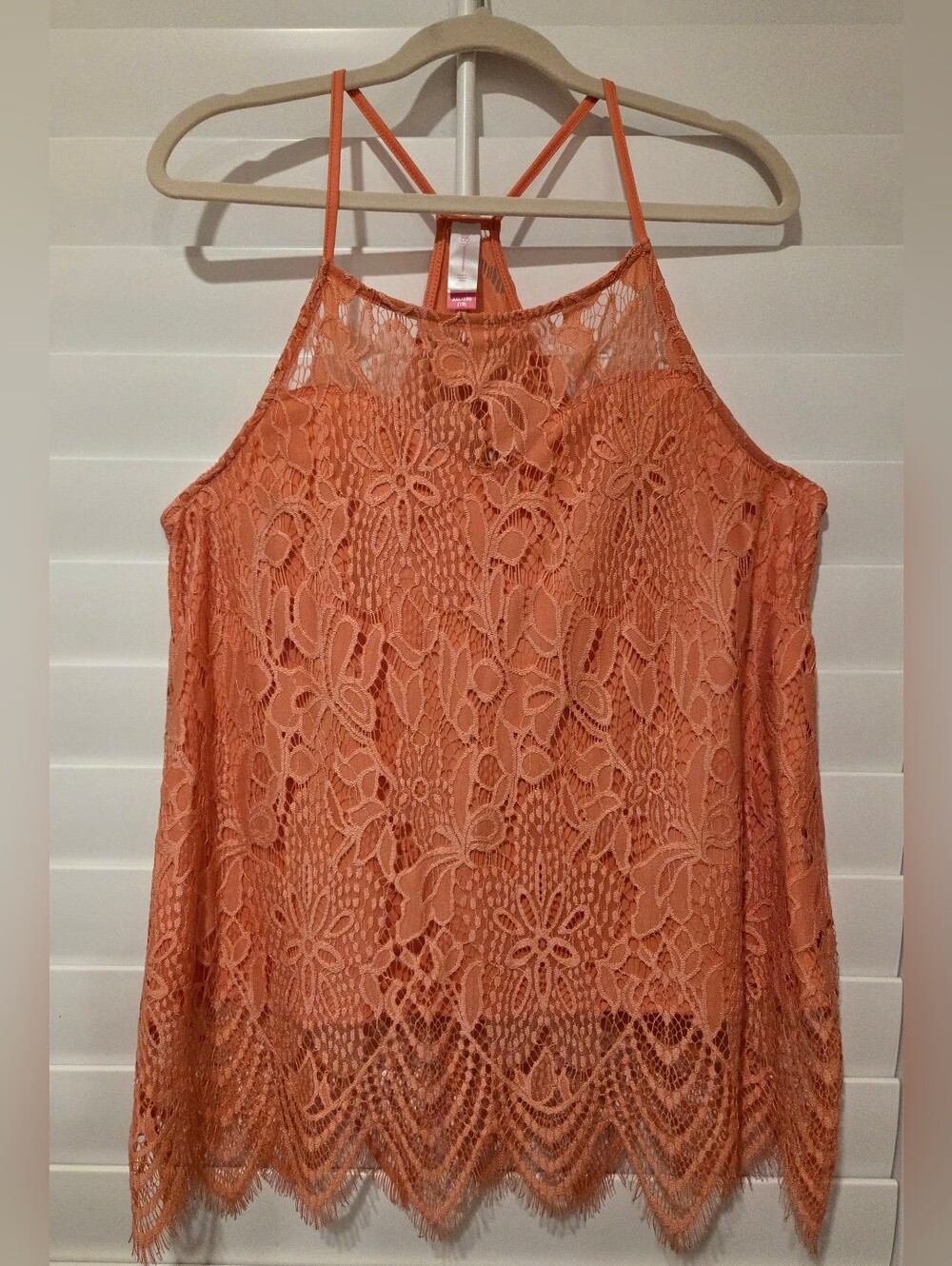 No Boundaries Coral Lace Halter Tank Top